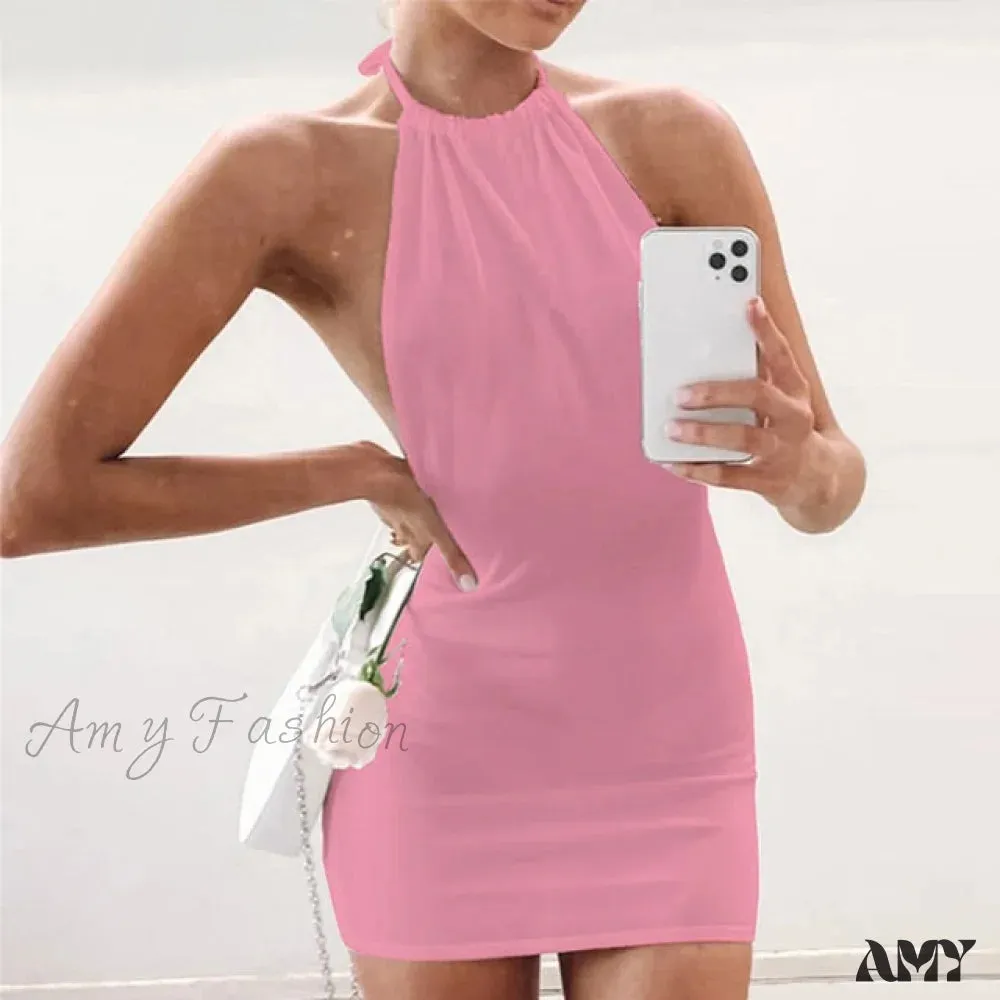 Amy Fashion - Sexy Skinny Hollow Out Backless Mini Dresses