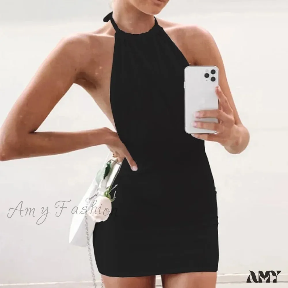 Amy Fashion - Sexy Skinny Hollow Out Backless Mini Dresses