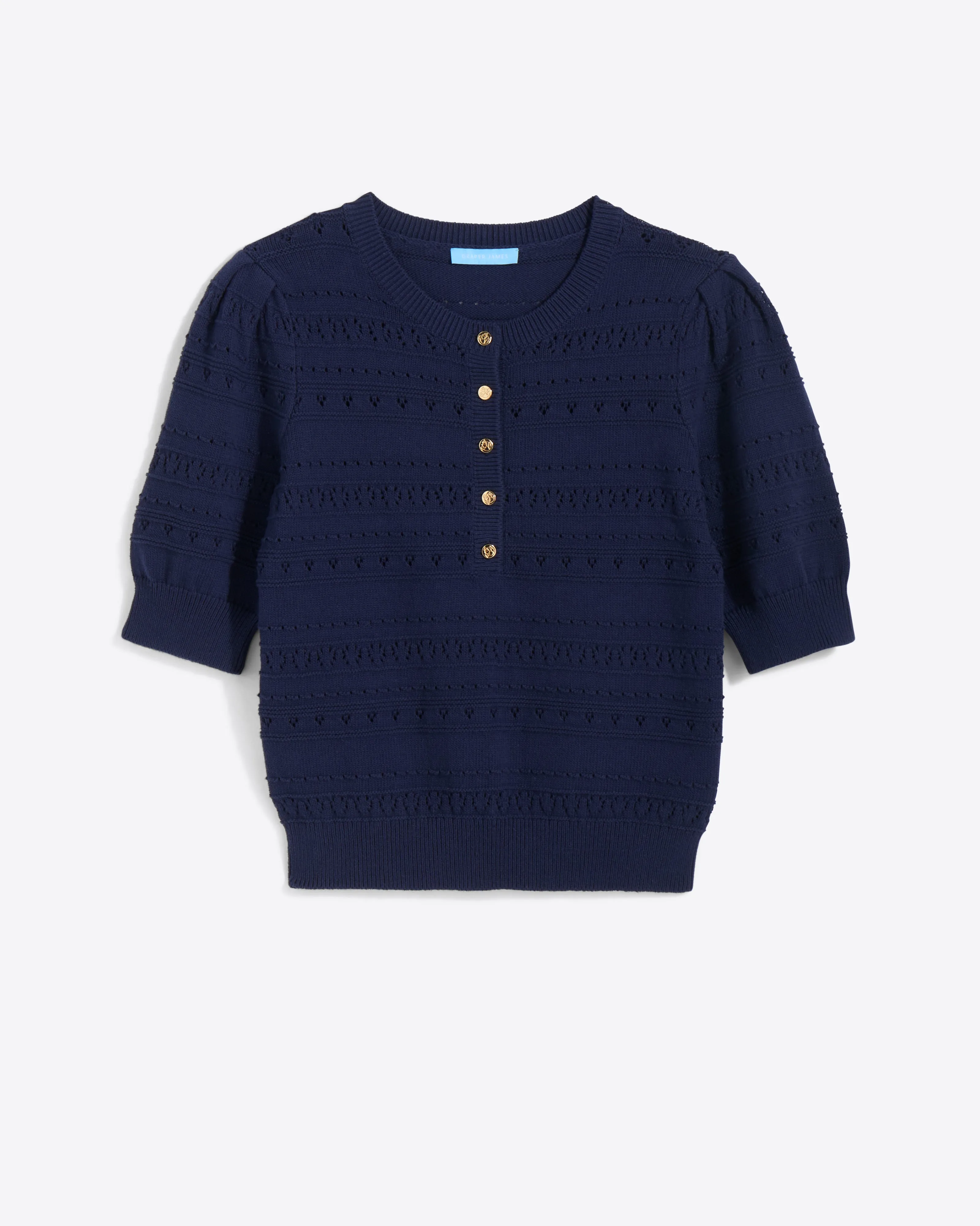 Annabelle Short-Sleeve Sweater in Navy Pointelle