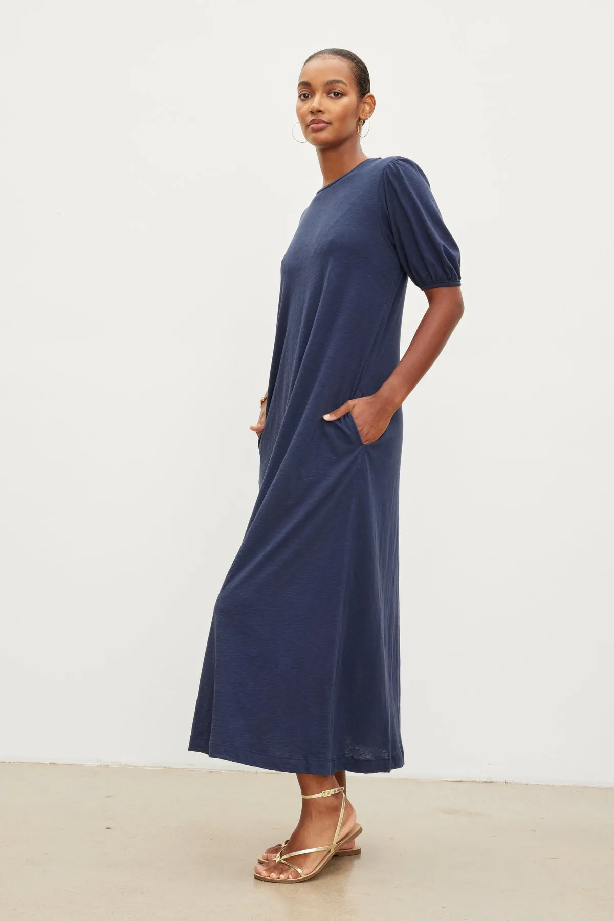 ASTRID COTTON SLUB PUFFY SLEEVE DRESS