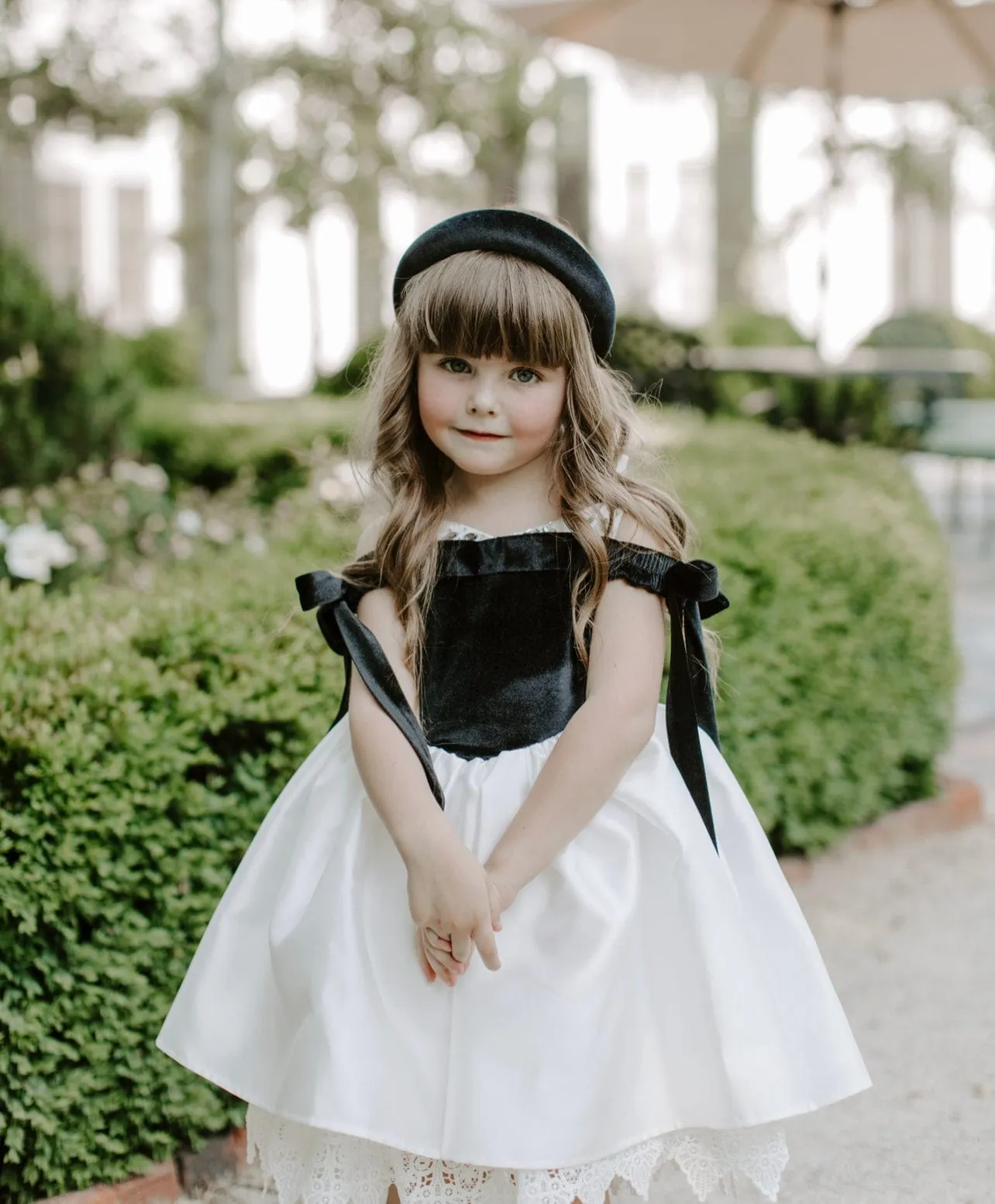 Audrey Black Velour Top and White Sateen Dress