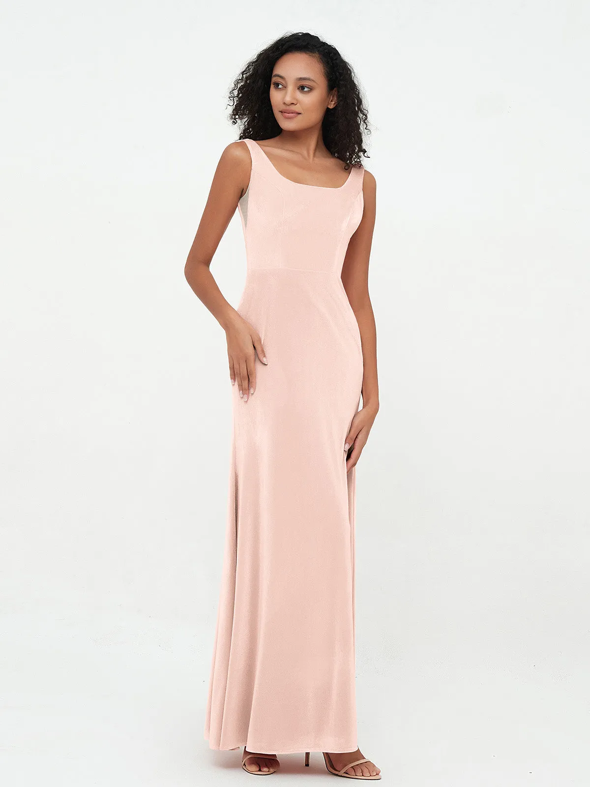 Bateau Neck Mermaid Long Velvet Dresses Pearl Pink Plus Size