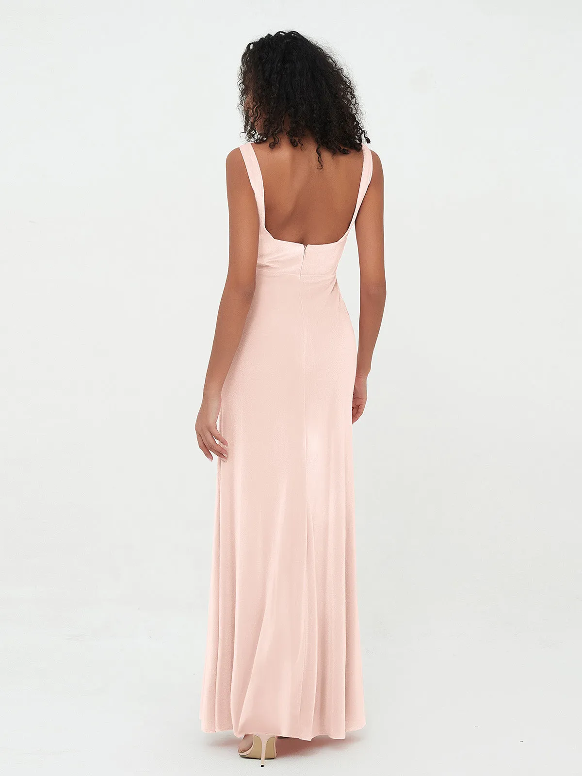 Bateau Neck Mermaid Long Velvet Dresses Pearl Pink Plus Size