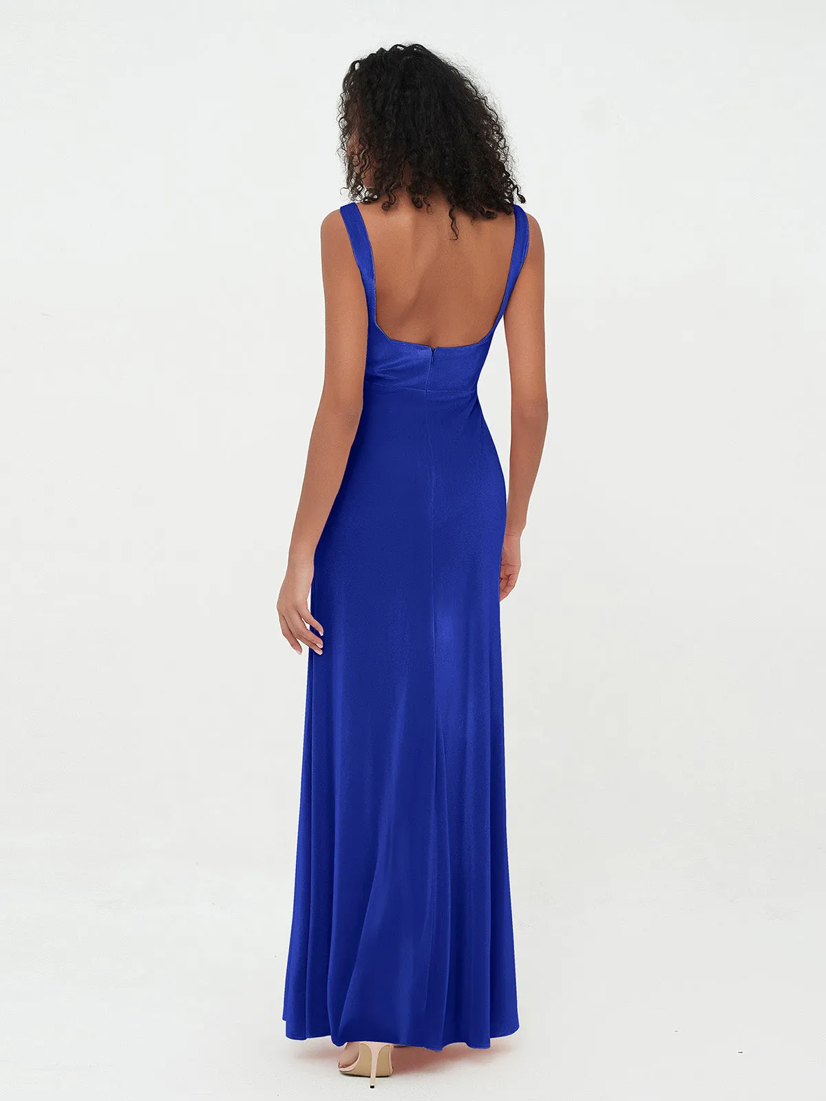 Bateau Neck Mermaid Long Velvet Dresses Royal Blue Plus Size