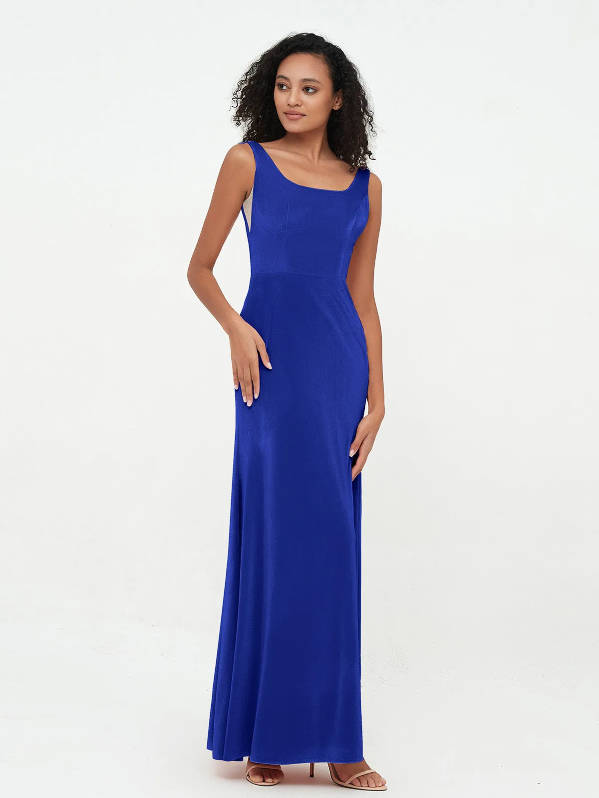 Bateau Neck Mermaid Long Velvet Dresses Royal Blue Plus Size