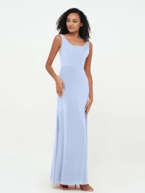 Bateau Neck Mermaid Long Velvet Dresses Sky Blue