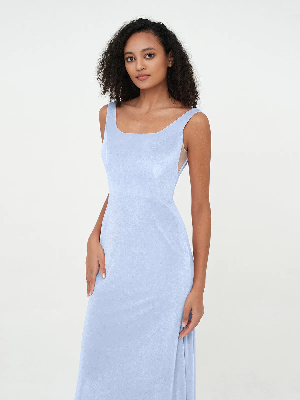 Bateau Neck Mermaid Long Velvet Dresses Sky Blue