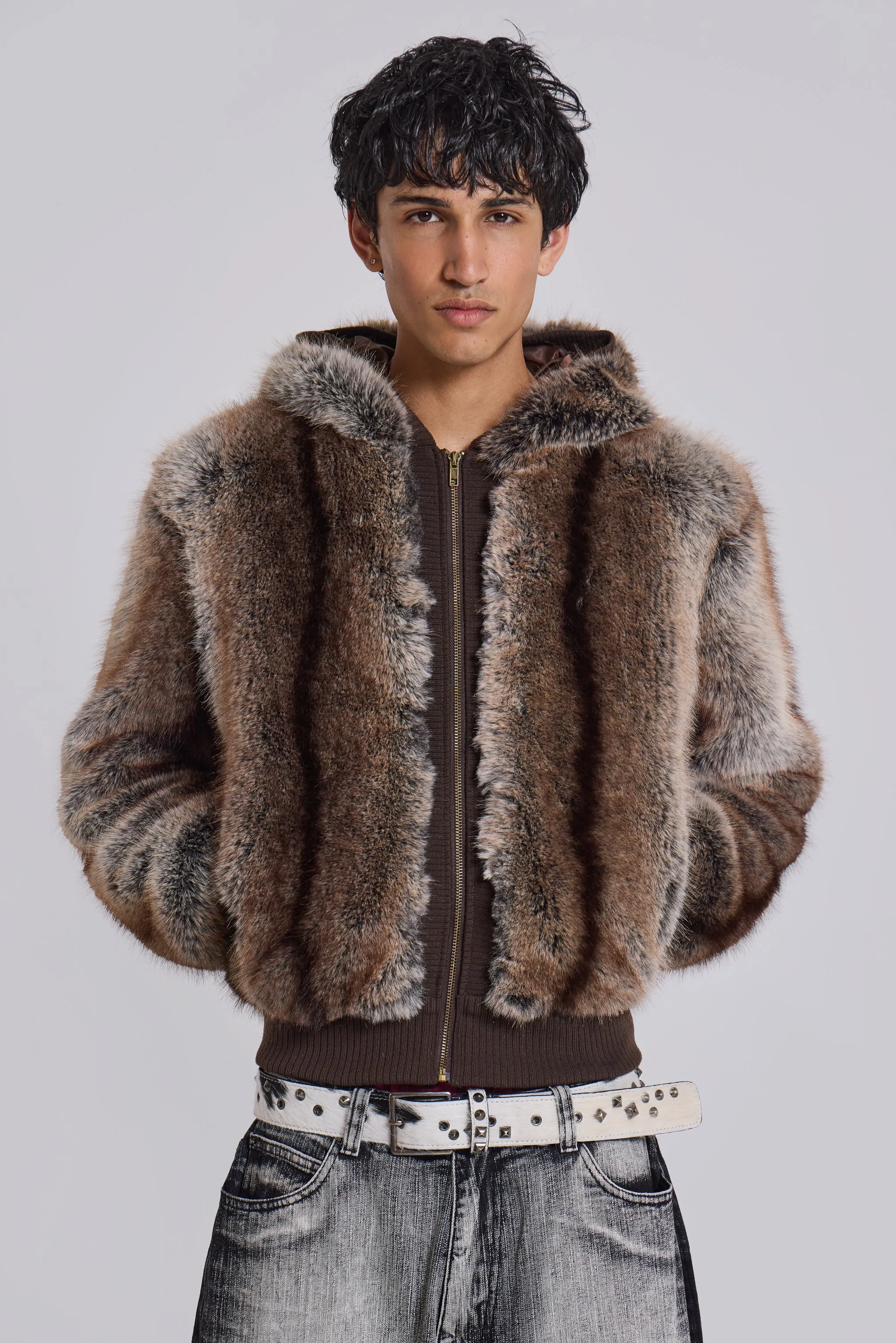 Bear Faux Fur Hooded Jacket