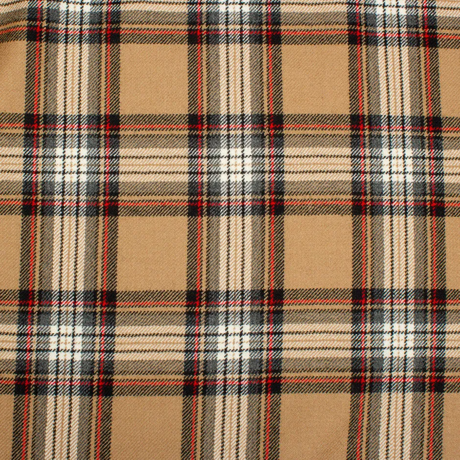 Beige, Red, Black Pure Wool Tartan