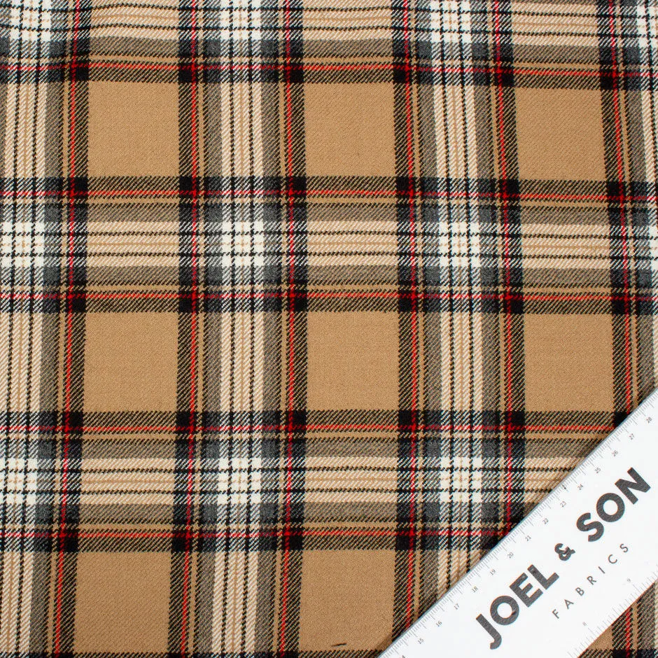 Beige, Red, Black Pure Wool Tartan