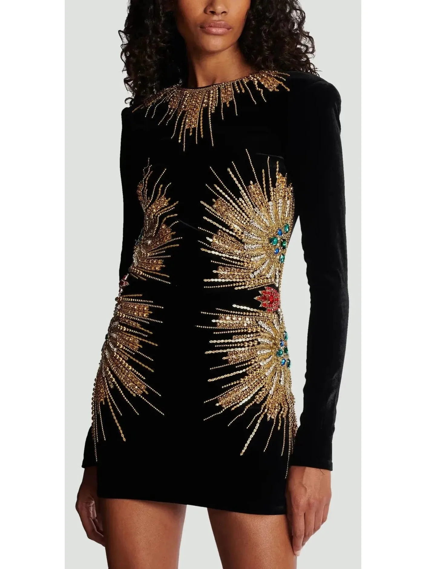 Black Velvet Dress with Pearl and Sequin Embroidery