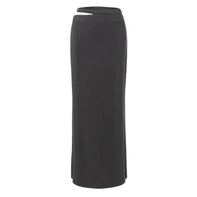 Black Wool Cutout Skirt