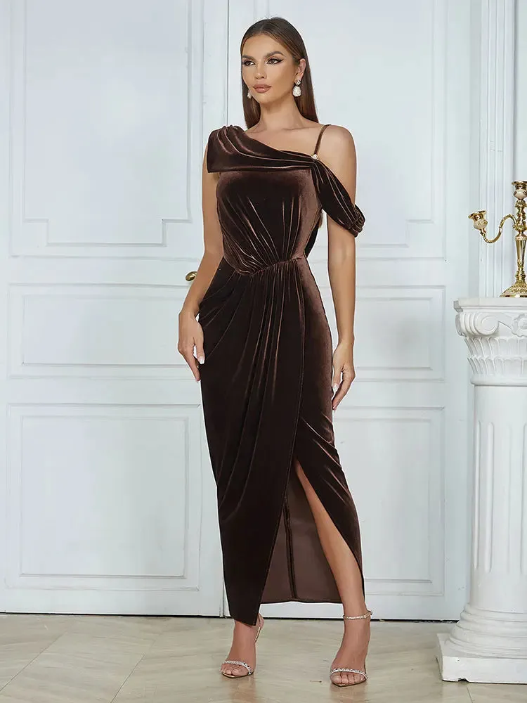 Brown Velvet Bodycon Midi Dress