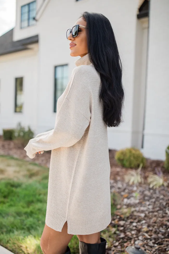 Changing Locations Beige Turtleneck Sweater Dress