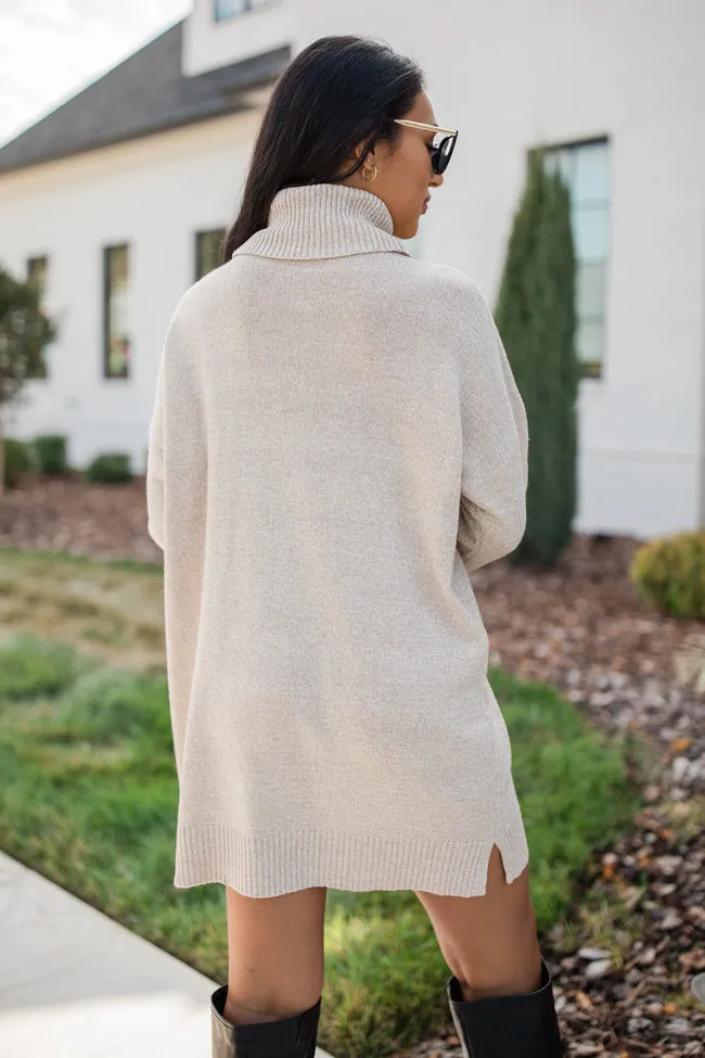 Changing Locations Beige Turtleneck Sweater Dress