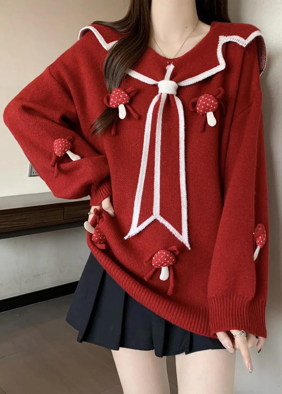 Chic Red Sailor Collar Thick Knit Sweaters Winter RG033