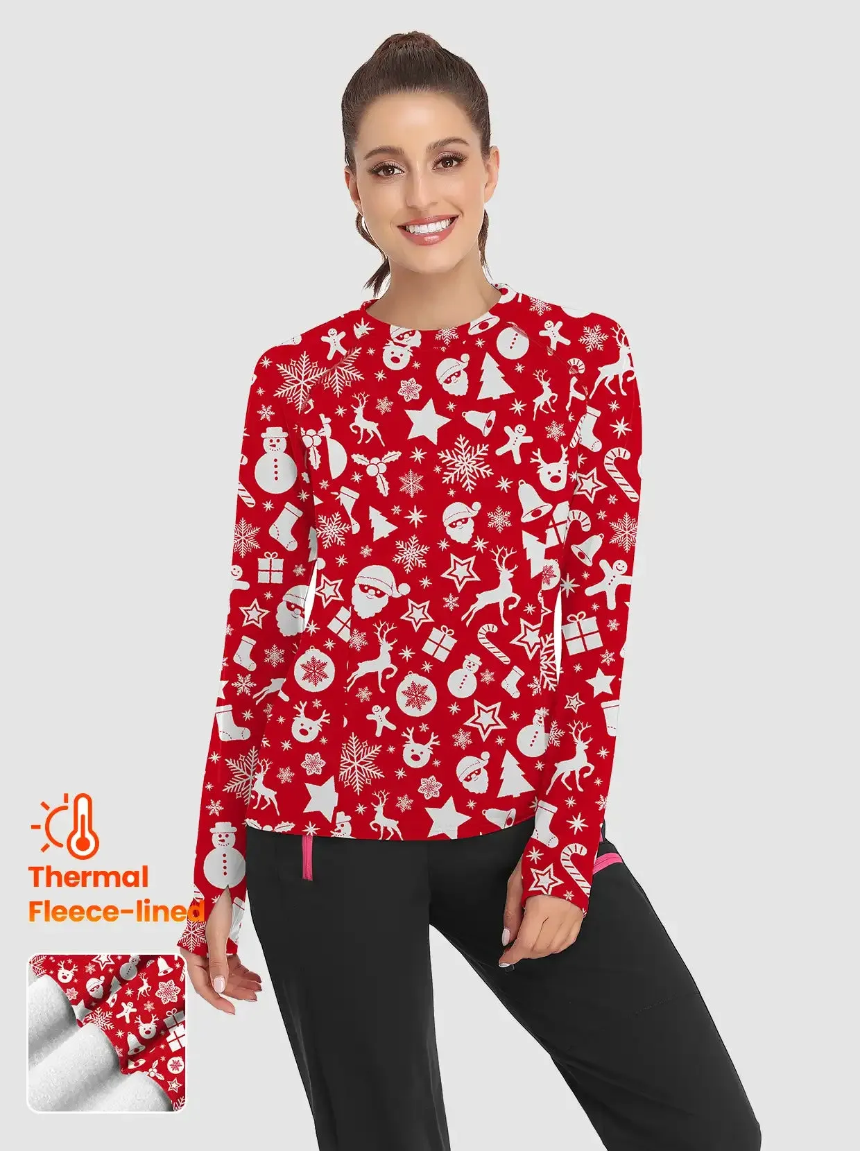 Christmas White Santa Pattern Crew-neck long-sleeve Fleece Top