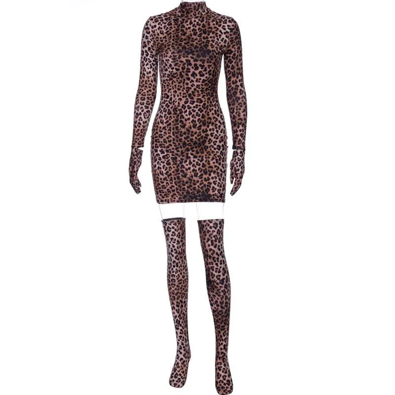 Clearance Leopard Cover Finger Bodycon Dress