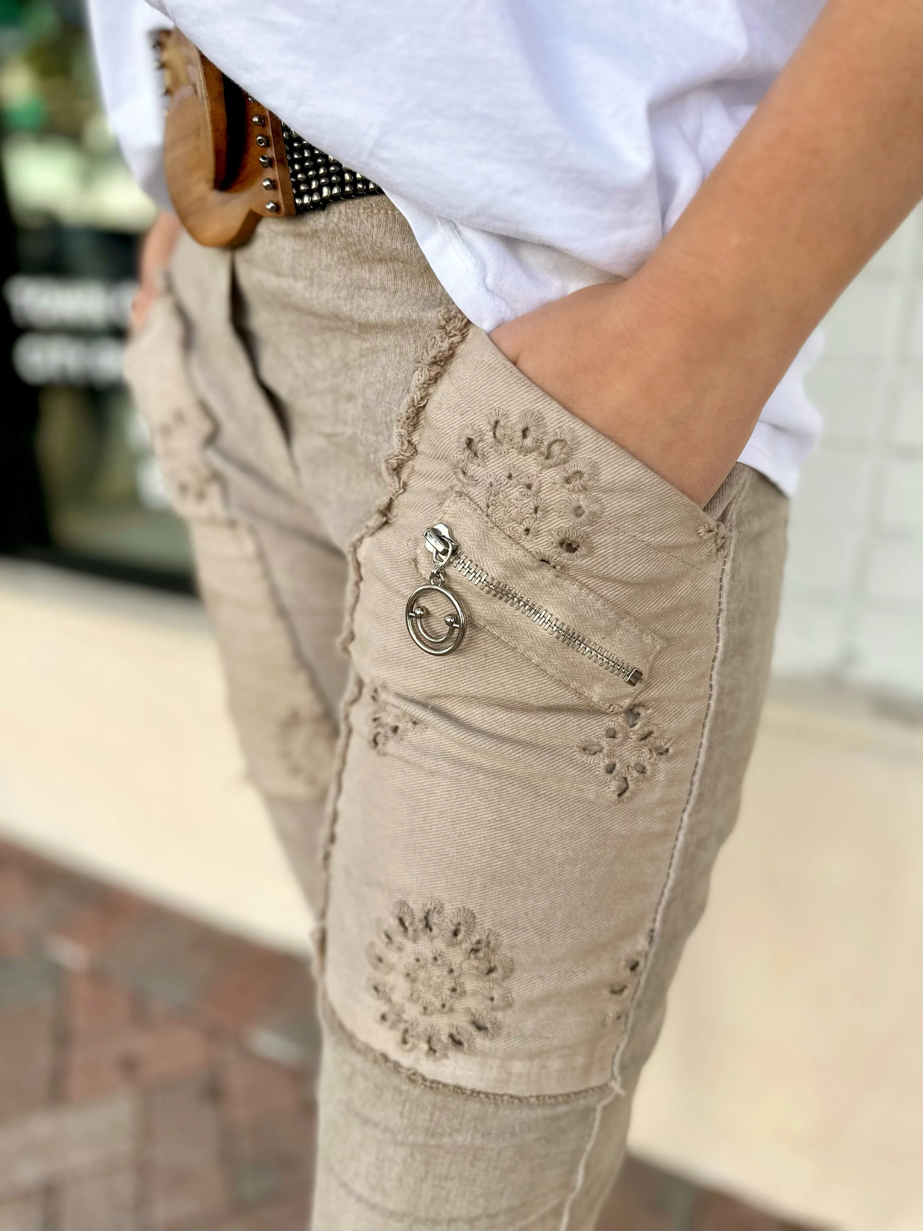 Corduroy Eyelet Jogger Pants