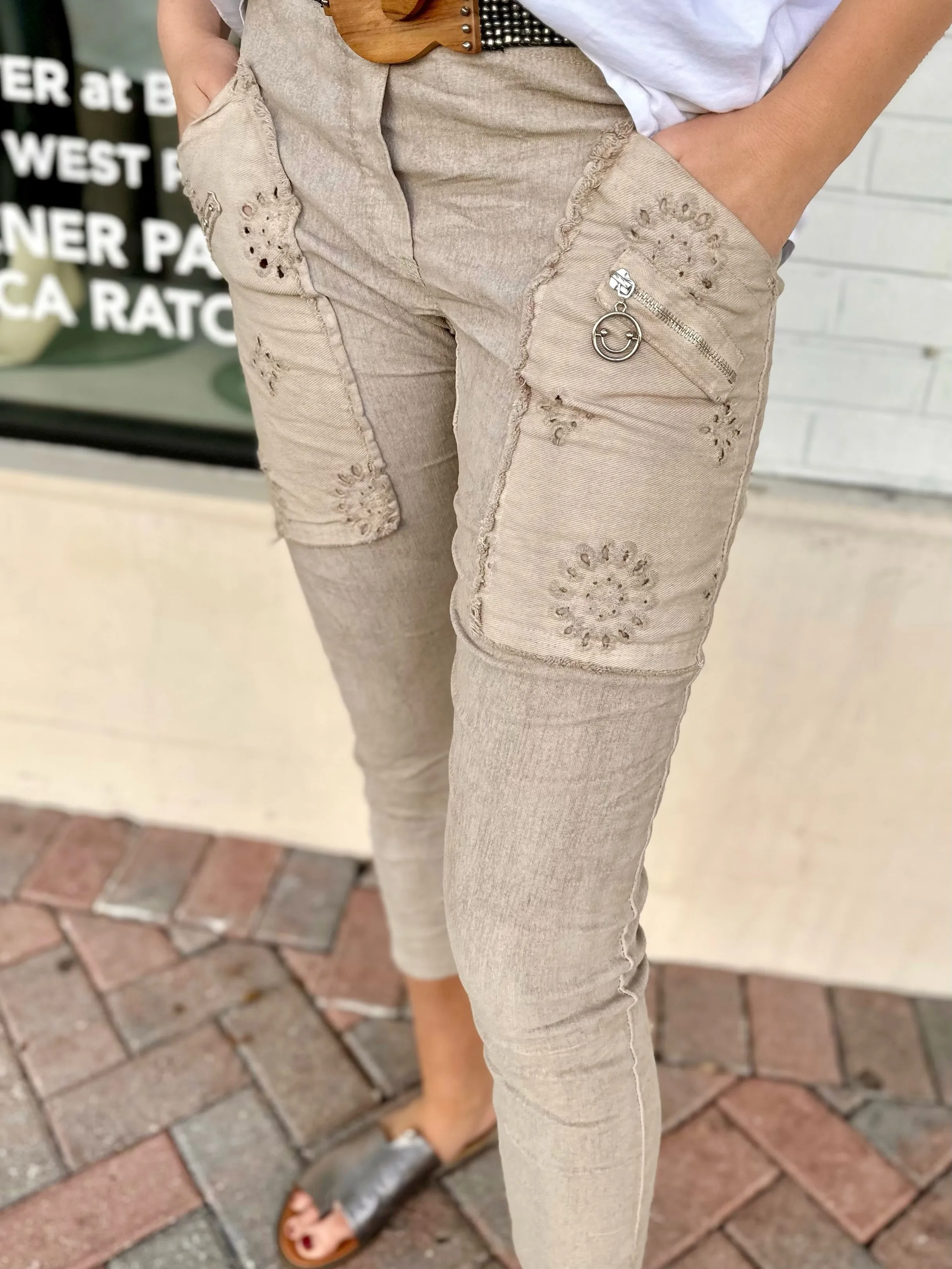 Corduroy Eyelet Jogger Pants