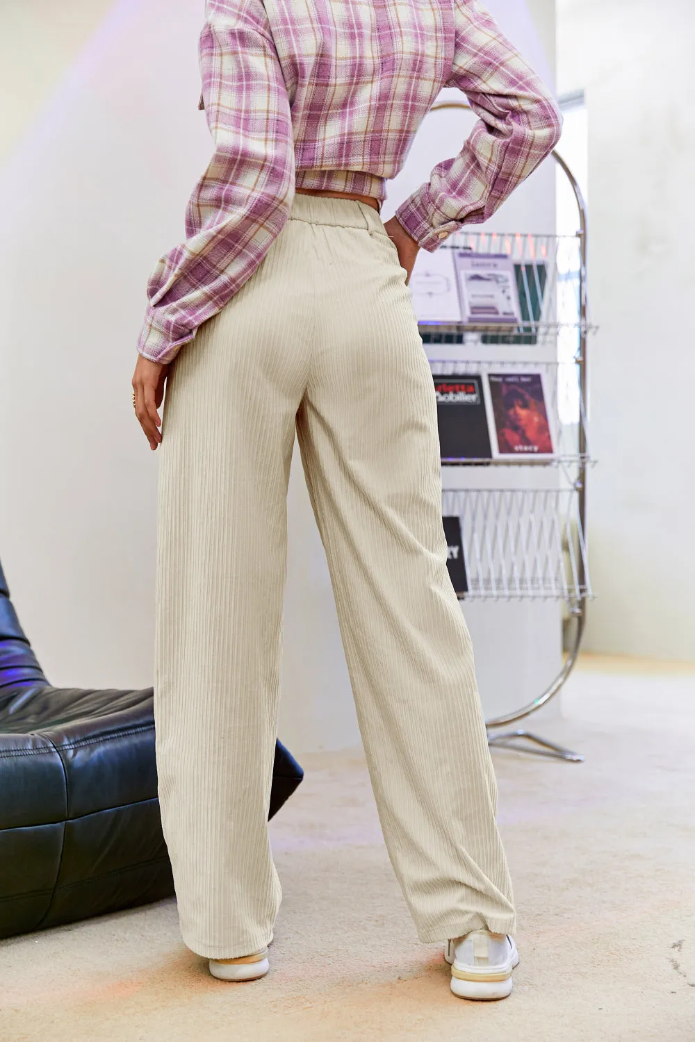 Corduroy Wide Leg Pants with Pockets