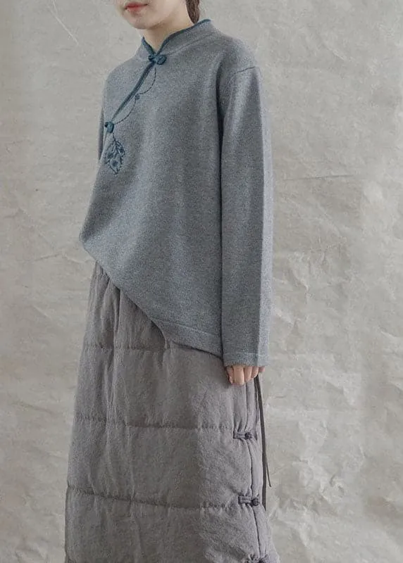 Fashion Grey Loose Oriental Fall Knit Long Knit sweaters