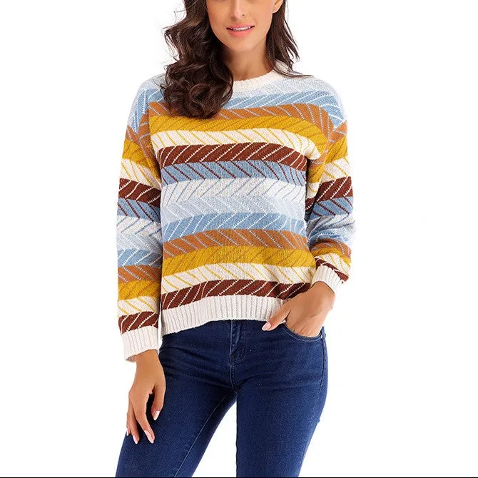 Fashion Stripe Round Neck Knitting Sweaters