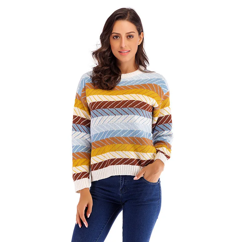 Fashion Stripe Round Neck Knitting Sweaters