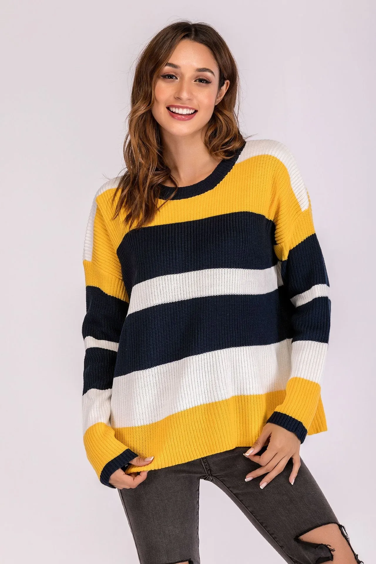 Fashion Stripe Round Neck Long Sleeve Sweaters