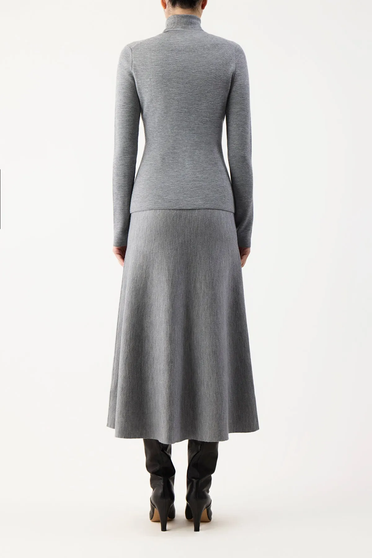 Freddie Knit Midi Skirt in Heather Grey Merino Wool Cashmere