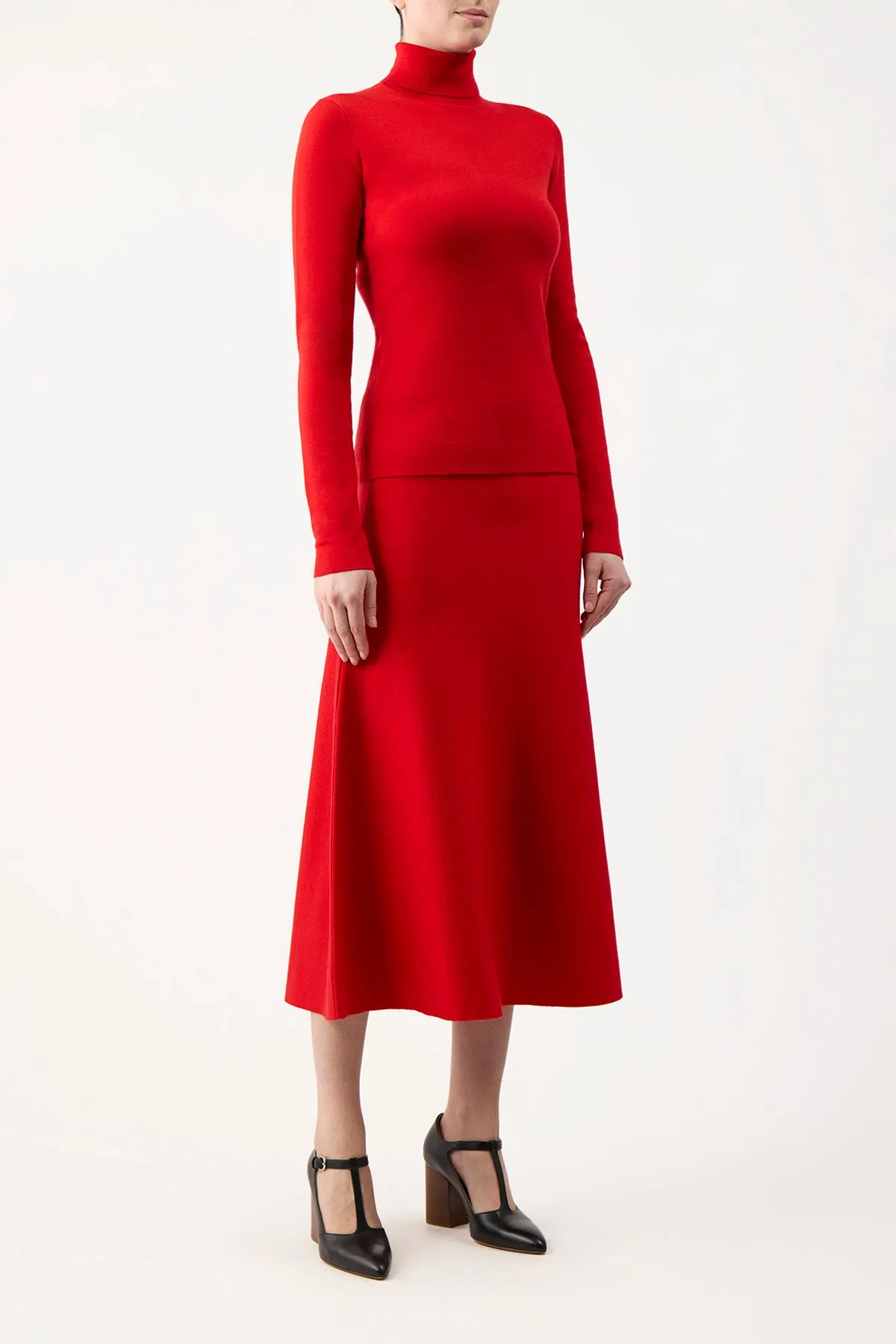 Freddie Knit Midi Skirt in Red Topaz Merino Wool Cashmere