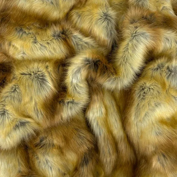 Golden Brown Foxtail Print Multicolor Faux Fur Shag Fabric