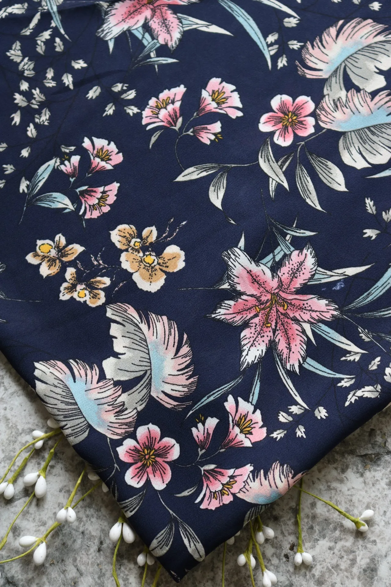 Grace Floral on Navy Wool Dobby