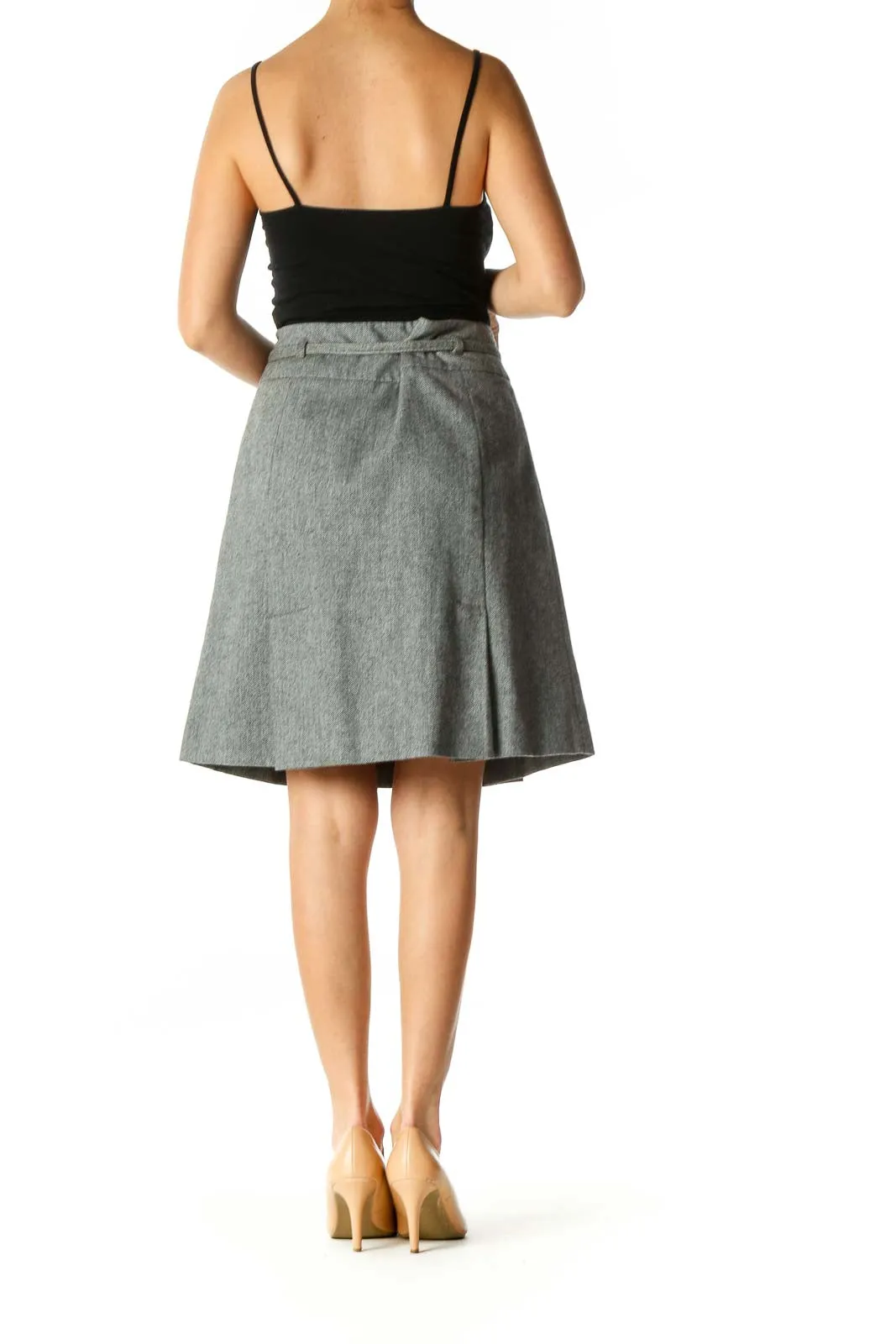 Gray Belted Wool Skirt