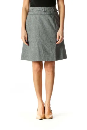 Gray Belted Wool Skirt