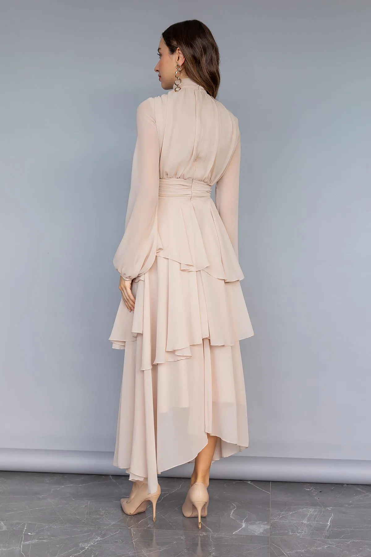 Long Chiffon Dress - BEIGE