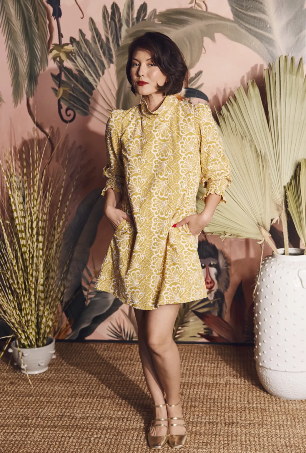 Long Sleeve Mod Dress - Marigold Embroidery