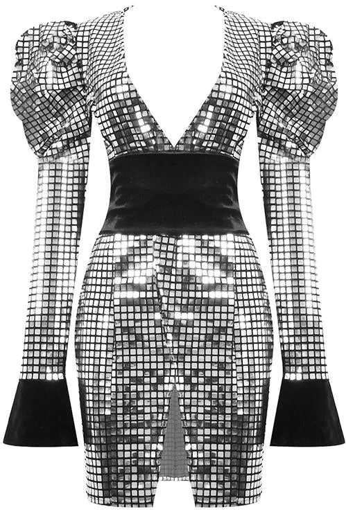 Low-Cut Mirrored Sequined Dress