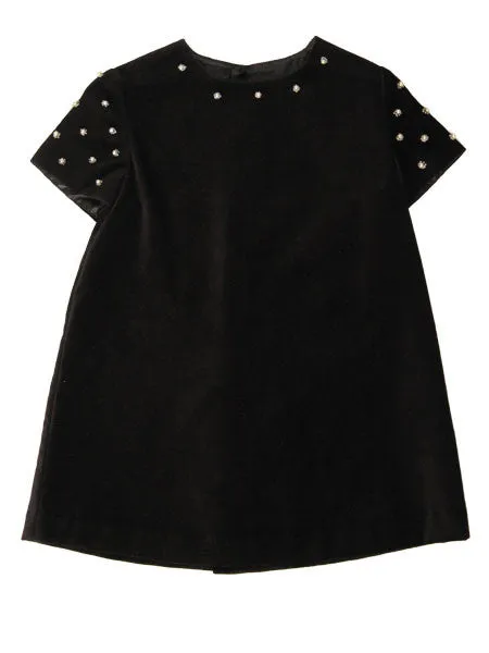 Luli & Me Pearl Trimmed Black Velvet  Infant & Toddler Girls Dress