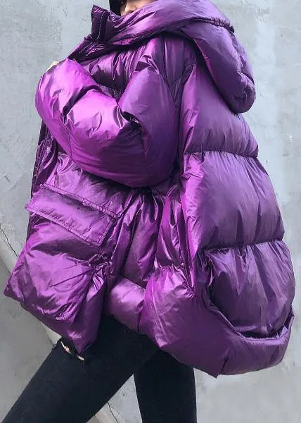 Luxury purple down jacket woman plus size clothing winter jacket hooded zippered Elegant coats