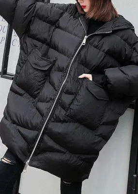 New plus size clothing snow jackets big pockets coats black hooded zippered winter outwear