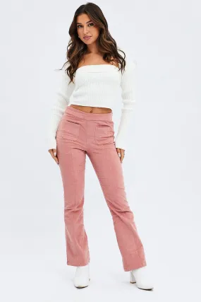 Pink Flare Leg Pants High Rise Corduroy