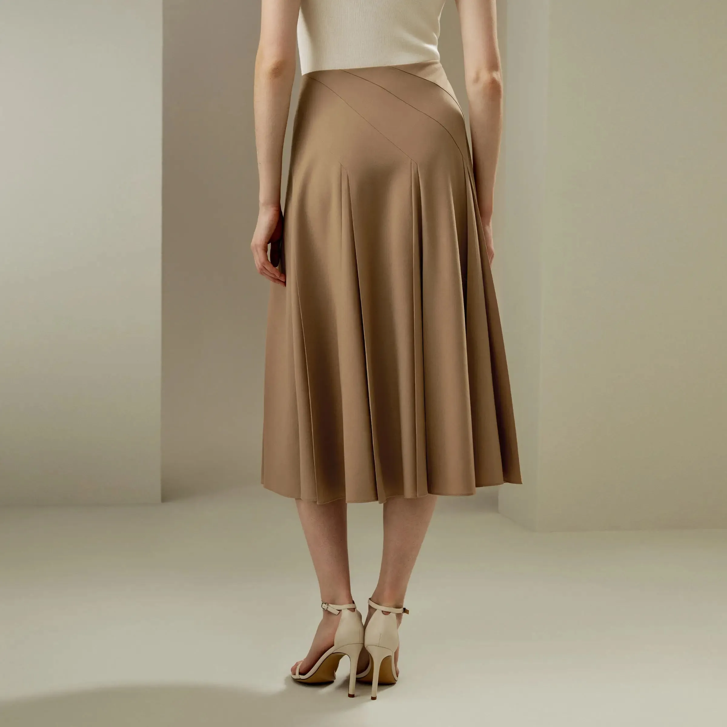 Pleated Merino Wool Midi Skirts