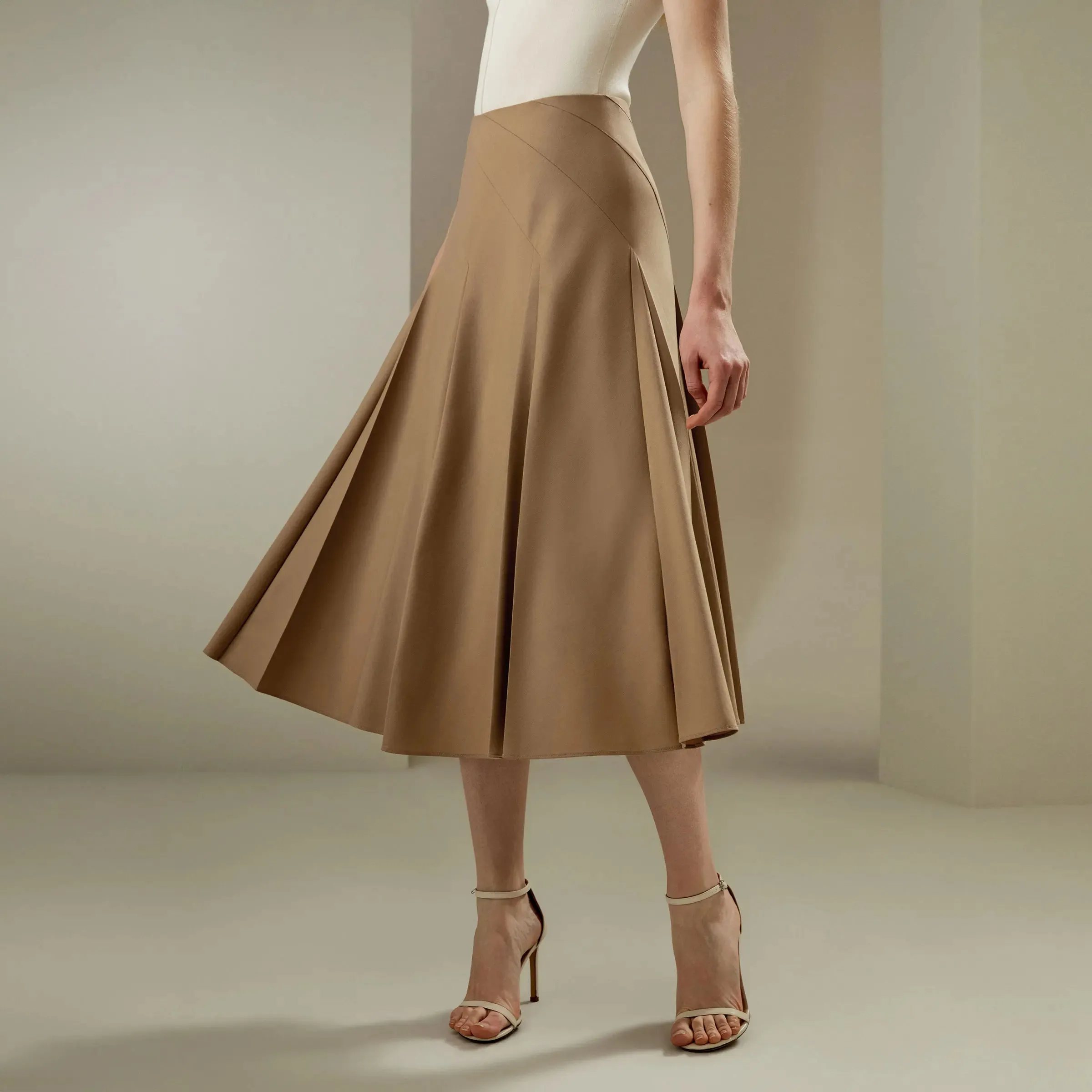 Pleated Merino Wool Midi Skirts