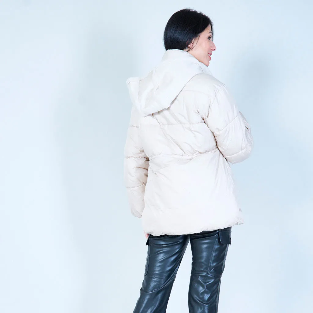 Puffer jacket with faux fur hood wholesale