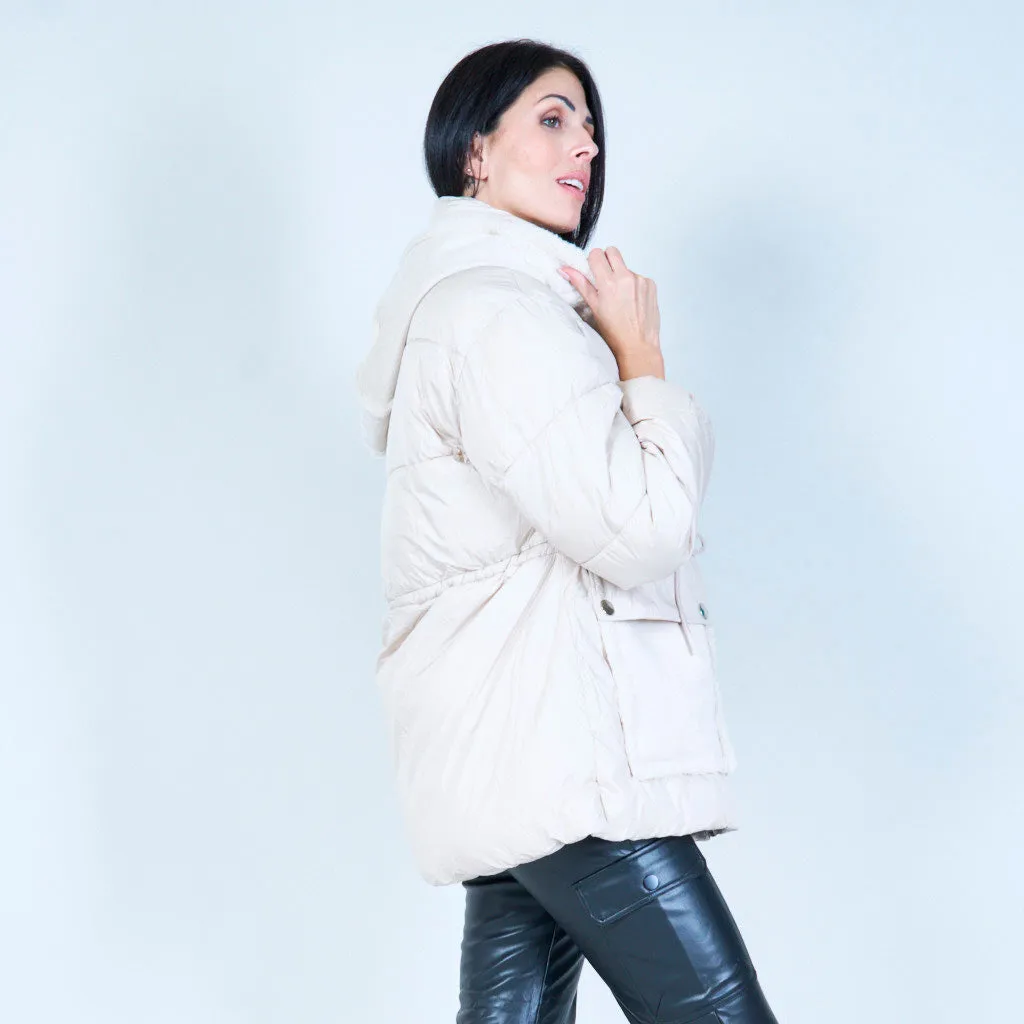 Puffer jacket with faux fur hood wholesale