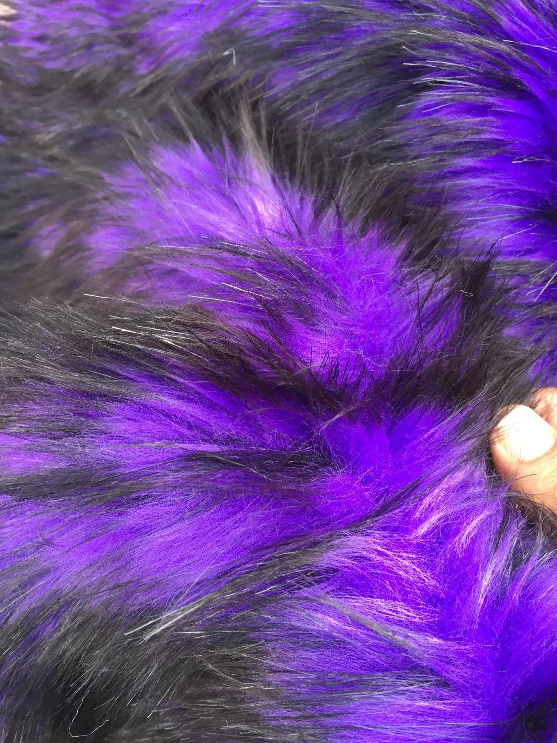 Purple/black husky faux fur, 2 tone shaggy faux fur. Sold by the yard. 60"wide.