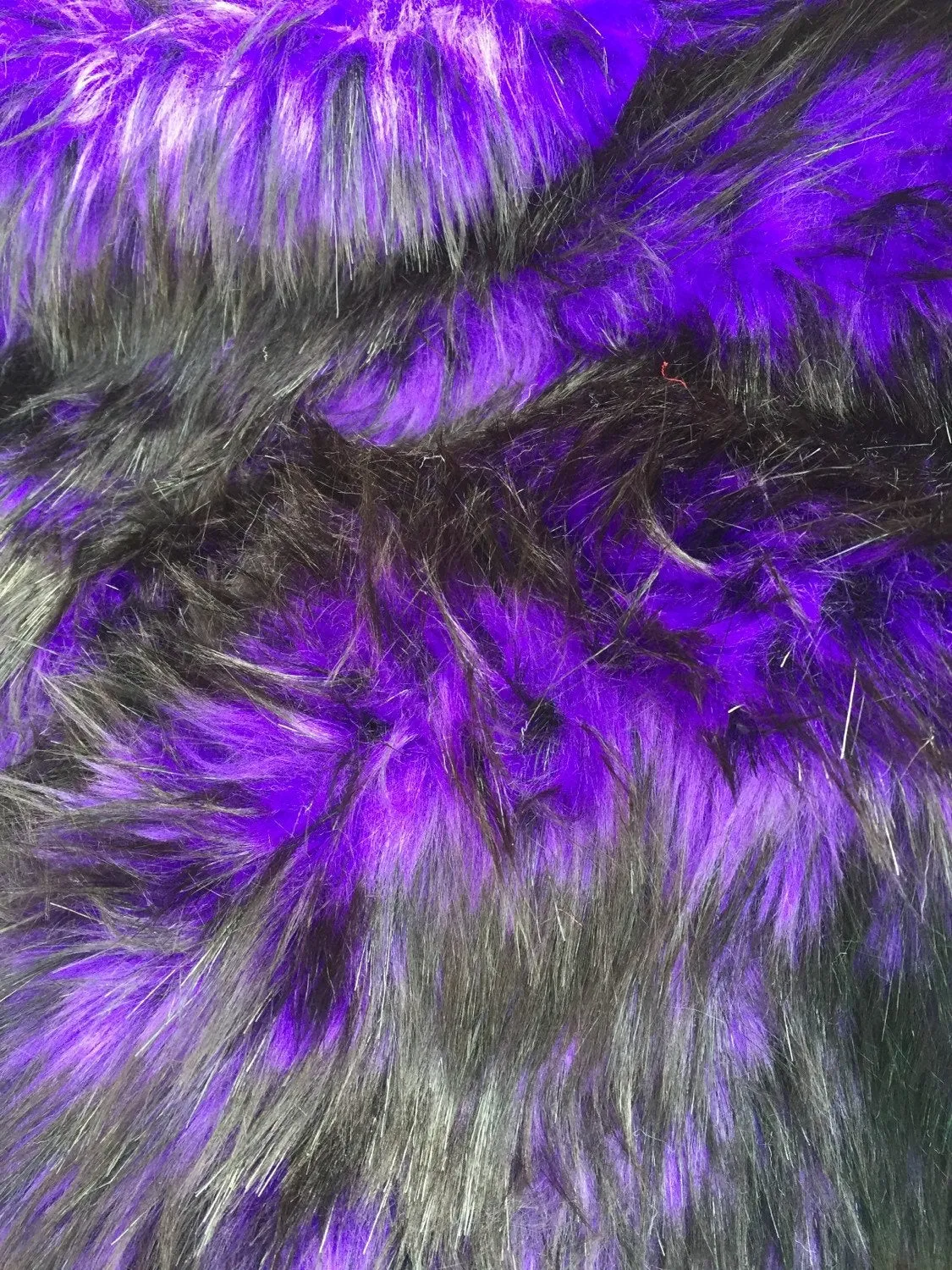 Purple/black husky faux fur, 2 tone shaggy faux fur. Sold by the yard. 60"wide.