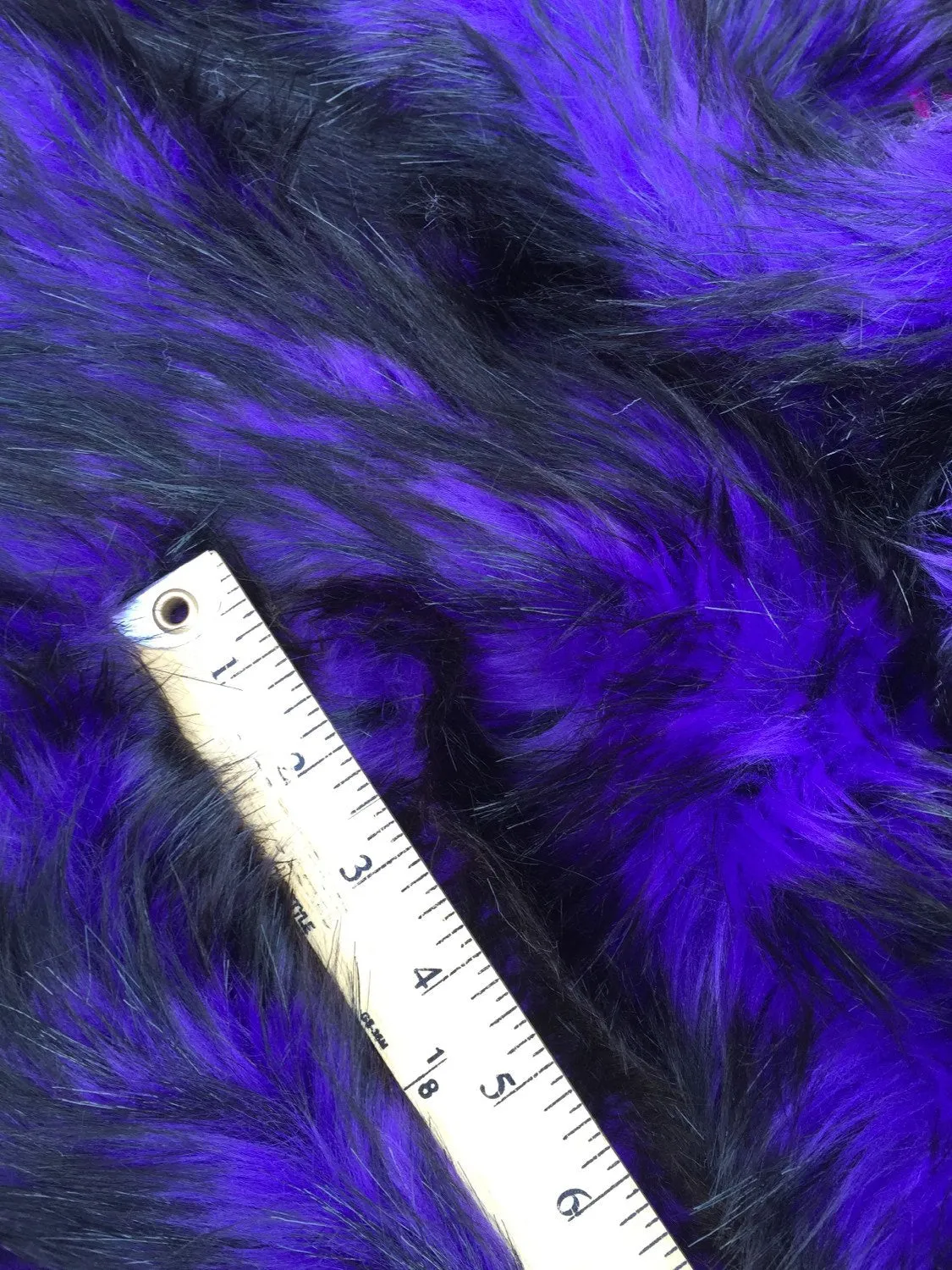 Purple/black husky faux fur, 2 tone shaggy faux fur. Sold by the yard. 60"wide.