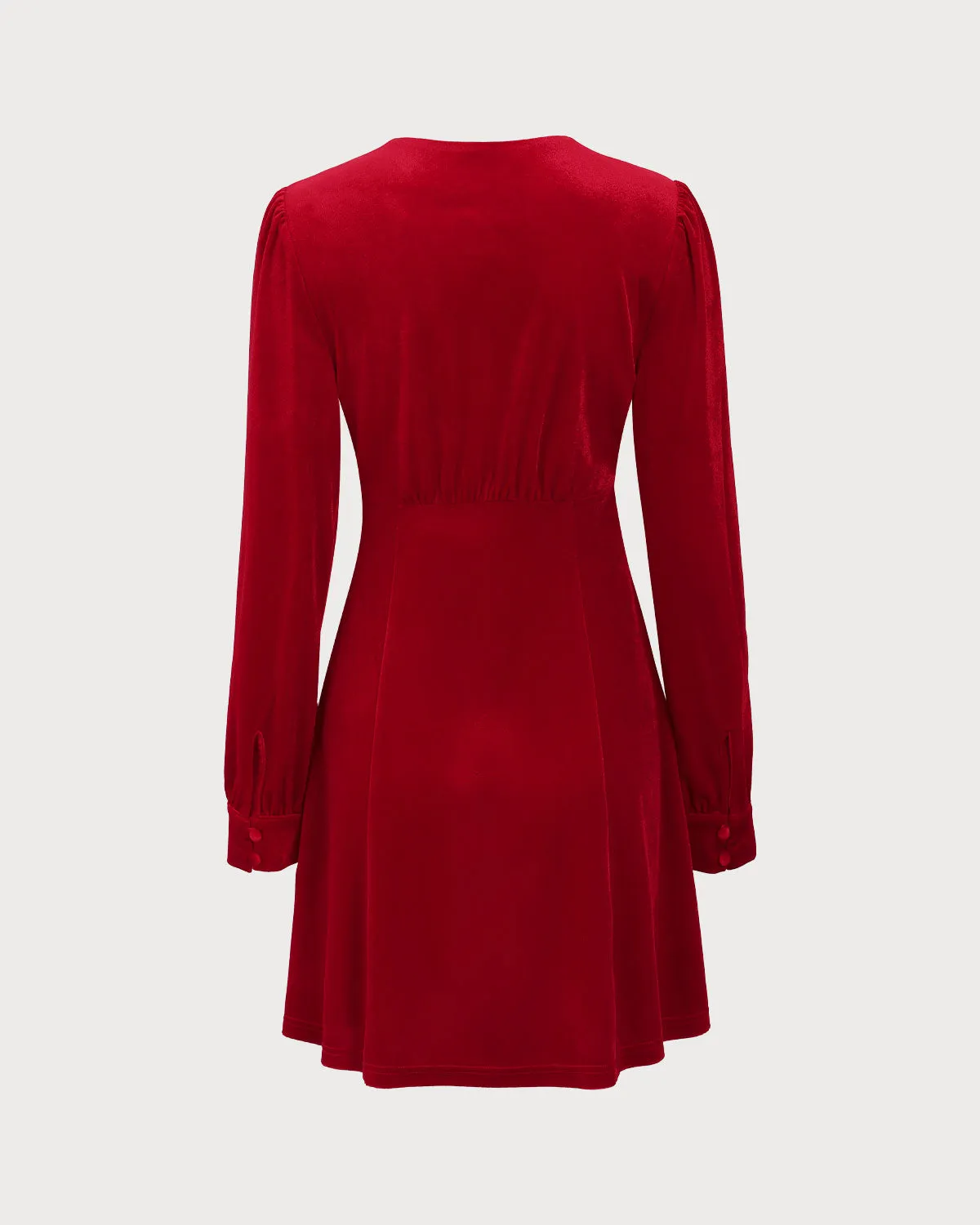 Red Velvet Puffed Sleeve A-Line Mini Dress